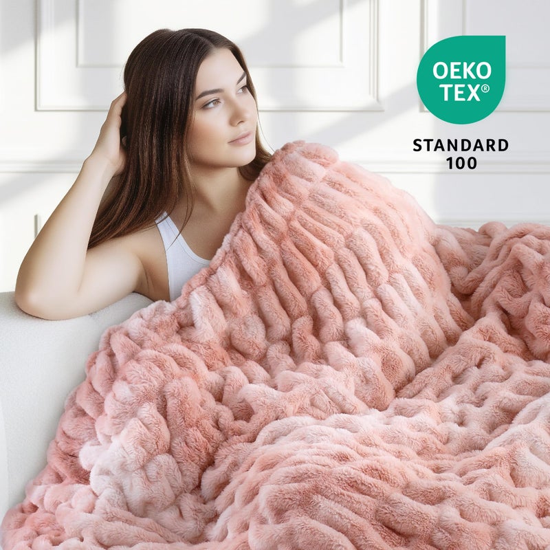 blunique Ultra Soft Cozy Faux Fur Throw Blanket, Fuzzy Plush Thick Bubble Blanket, Oversize Luxury Fluffy Blanket for Couch, Sofa, Bedroom, and Living Room,50x60 Inches,Double Sided Tie-Dye Pink - Image 3
