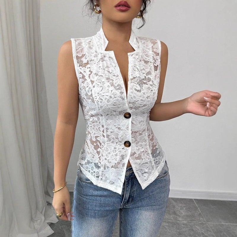 سترة دانتيل مع تصميم جاكار مفرغ - Image 3
