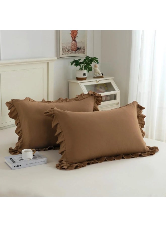 NADAV Charm Plain Pillow Cover Set – Brown – 2 Pieces - Image 1