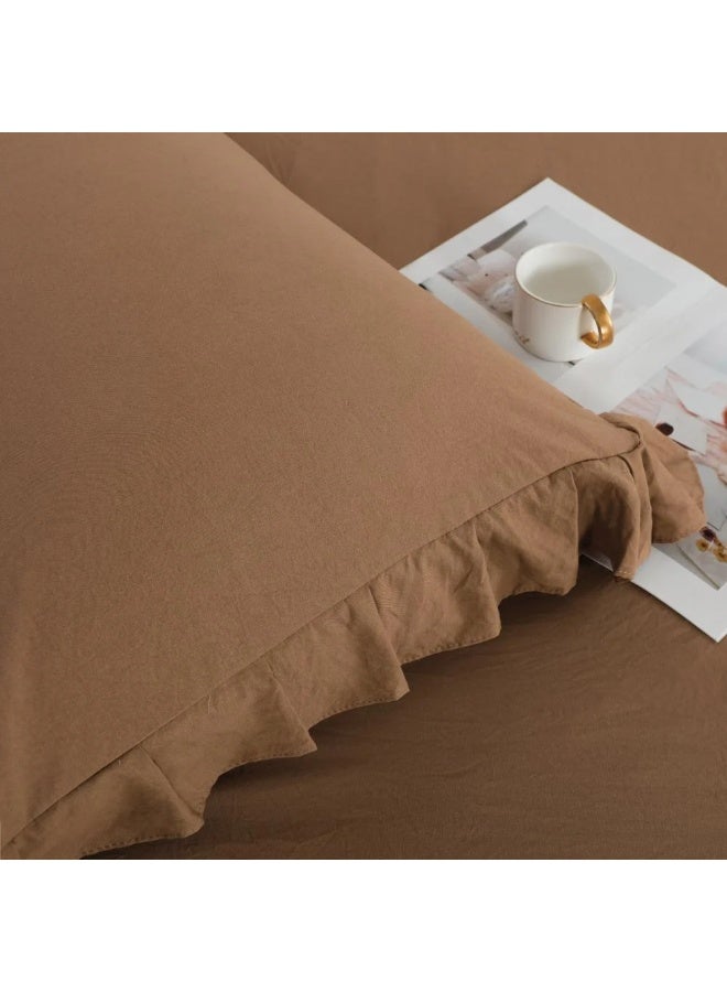 NADAV Charm Plain Pillow Cover Set – Brown – 2 Pieces - Image 2