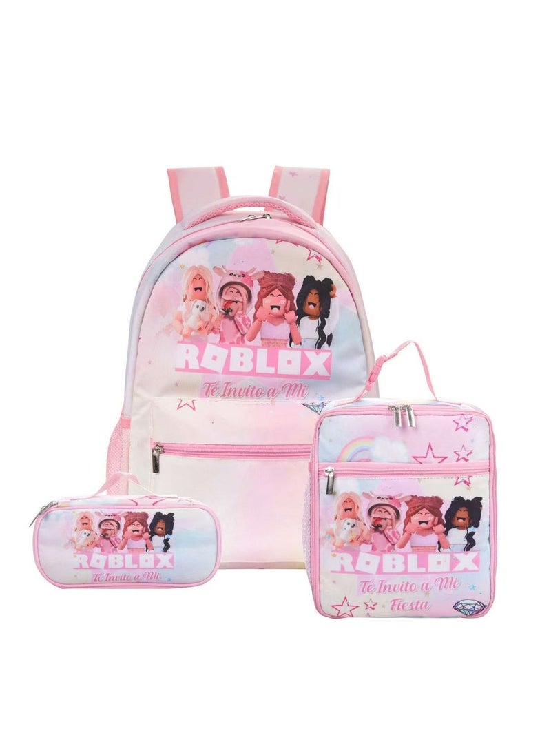 SKT Shiketro Virtual World Cartoon Backpack Primary and Secondary School Students Backpack Children Backpack 30*40*17CM+Lunch Bag 21*26*11CM+Pen Bag