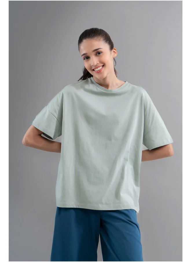 NeceSera Sage Cotton Side Slit T Shirt
