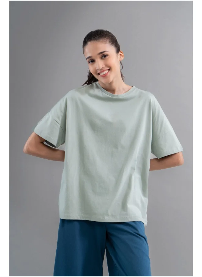 NeceSera Sage Cotton Side Slit T Shirt