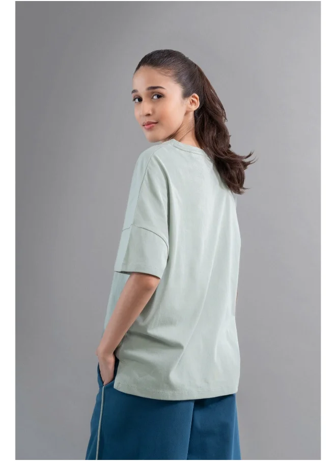 NeceSera Sage Cotton Side Slit T Shirt