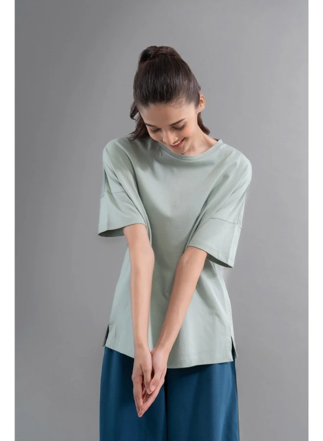 NeceSera Sage Cotton Side Slit T Shirt