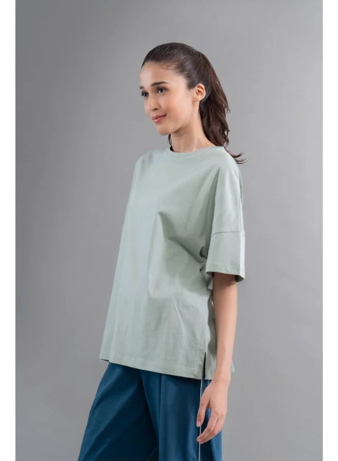 NeceSera Sage Cotton Side Slit T Shirt