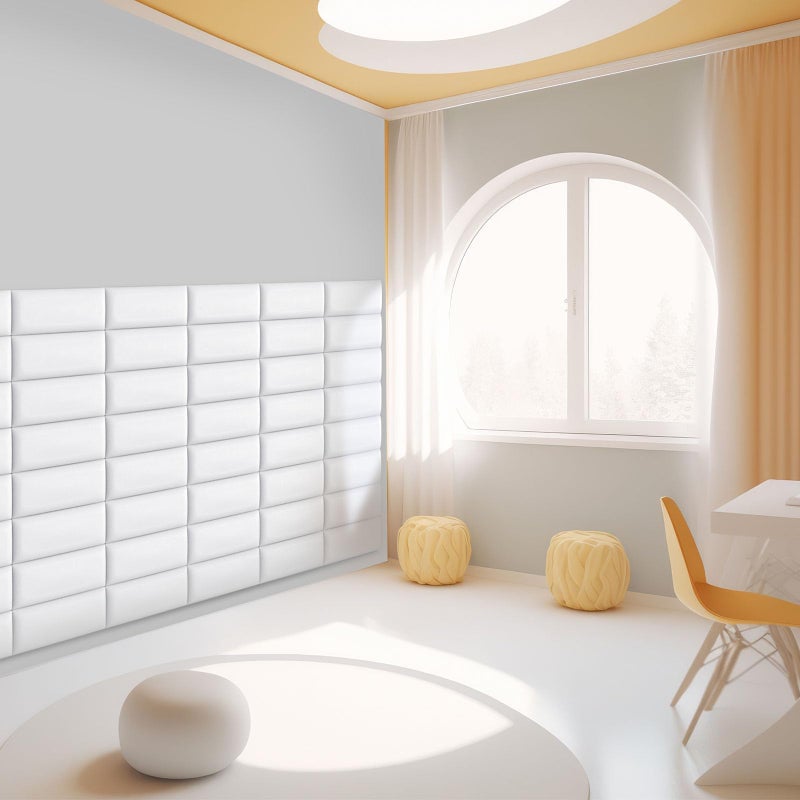 Elvone Upholstered Headboard Panels, 12 Panels Sized 7.8" x 15.7" Peel and Stick Padded Wall Panels for Kids, 3D Anti-Collision Wall Mounted Bed headboard for Full, White - Image 4