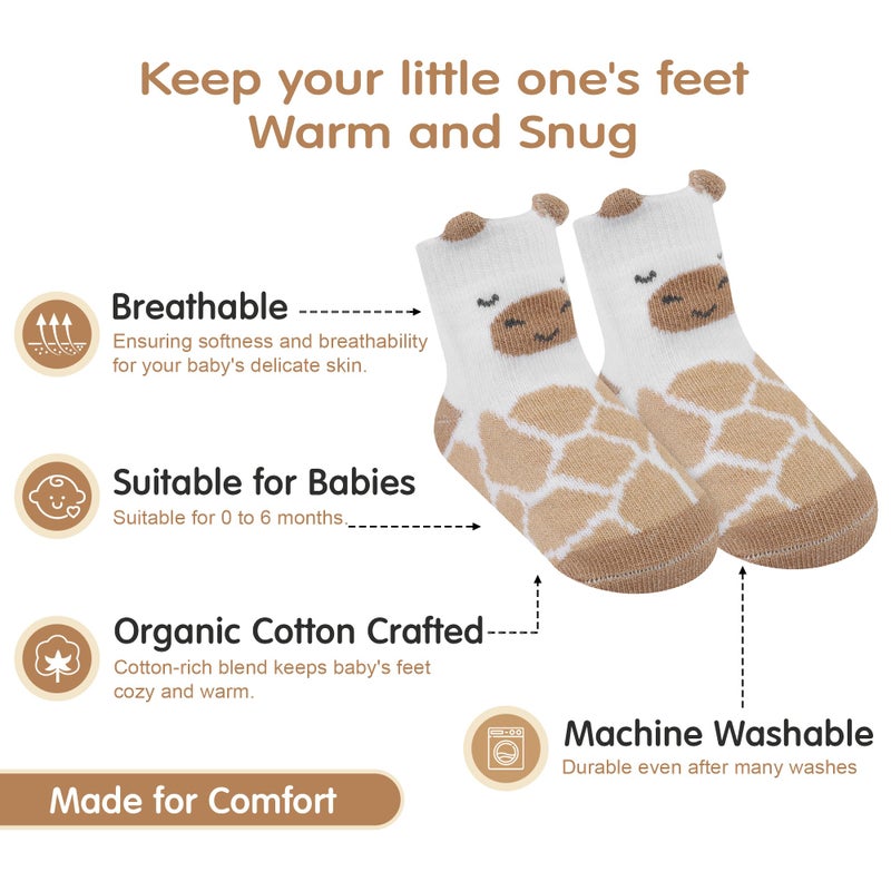 infancie Organic Cotton GOTS Certified Baby Socks 0-6 Months Soft for Infants, Comfortable and Breathable, Newborn 7 Pair Socks for Girls & boys Lightweight Daily Wear Multi Color Animal Design - Image 2