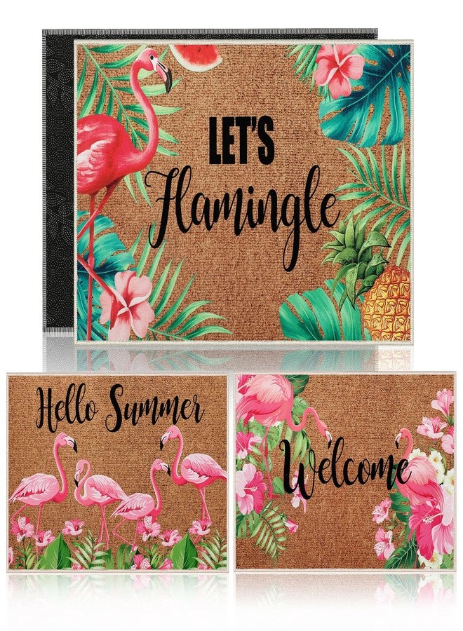 Suttmin 3 Pcs Summer Flamingo Door Mats Welcome Hello Floor Mat, Cute Flamingo Decorations for Home Kitchen Bathroom, Non-Slip Tropical Rugs for Entryway Porch Indoor Outdoor, 23.6 x 15.7 Inch - Image 1