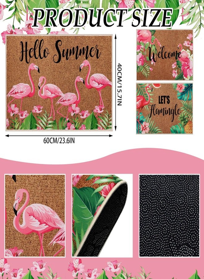 Suttmin 3 Pcs Summer Flamingo Door Mats Welcome Hello Floor Mat, Cute Flamingo Decorations for Home Kitchen Bathroom, Non-Slip Tropical Rugs for Entryway Porch Indoor Outdoor, 23.6 x 15.7 Inch - Image 4