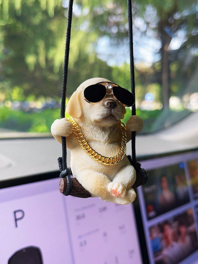 Car Hanging Decoration Cool Dog with Sunglasses and Gold Chain – Fun and Unique Rearview Mirror Ornament - Image 1