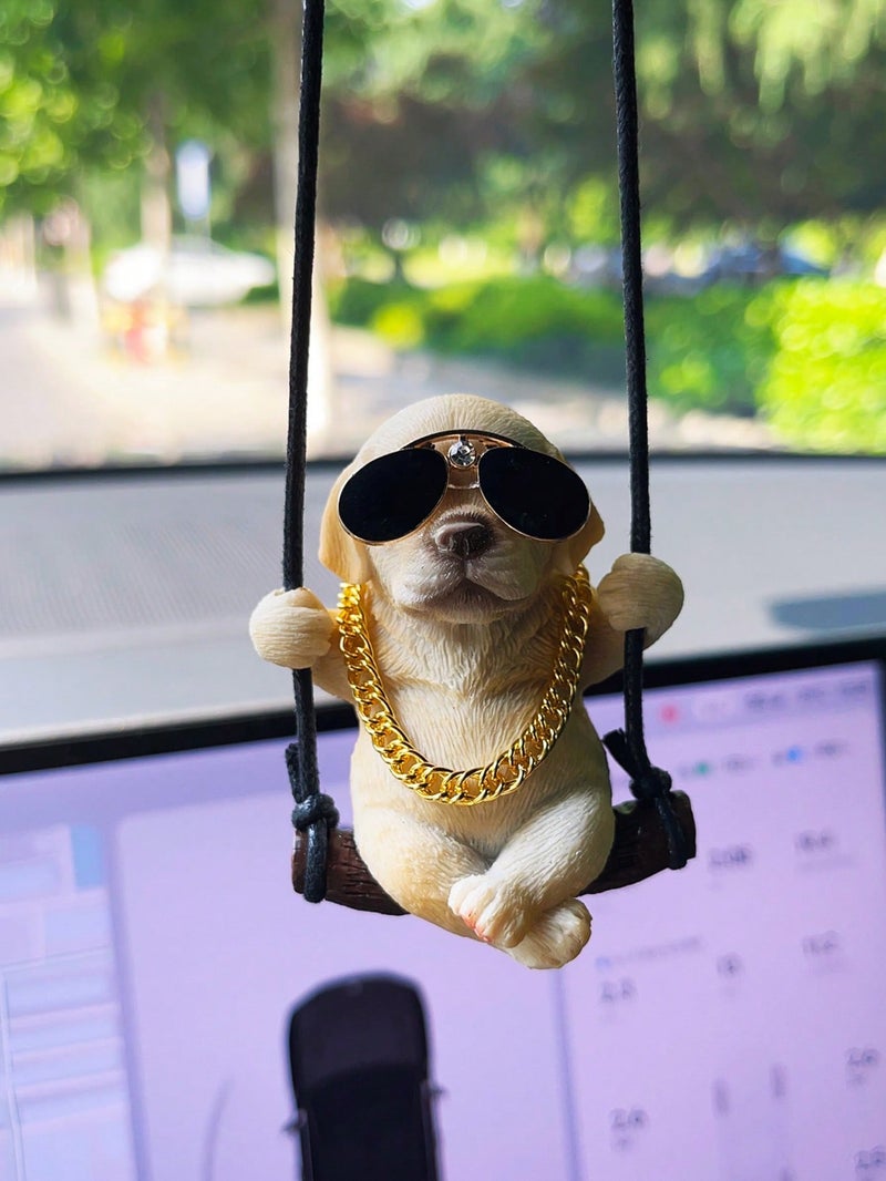Car Hanging Decoration Cool Dog with Sunglasses and Gold Chain – Fun and Unique Rearview Mirror Ornament - Image 2
