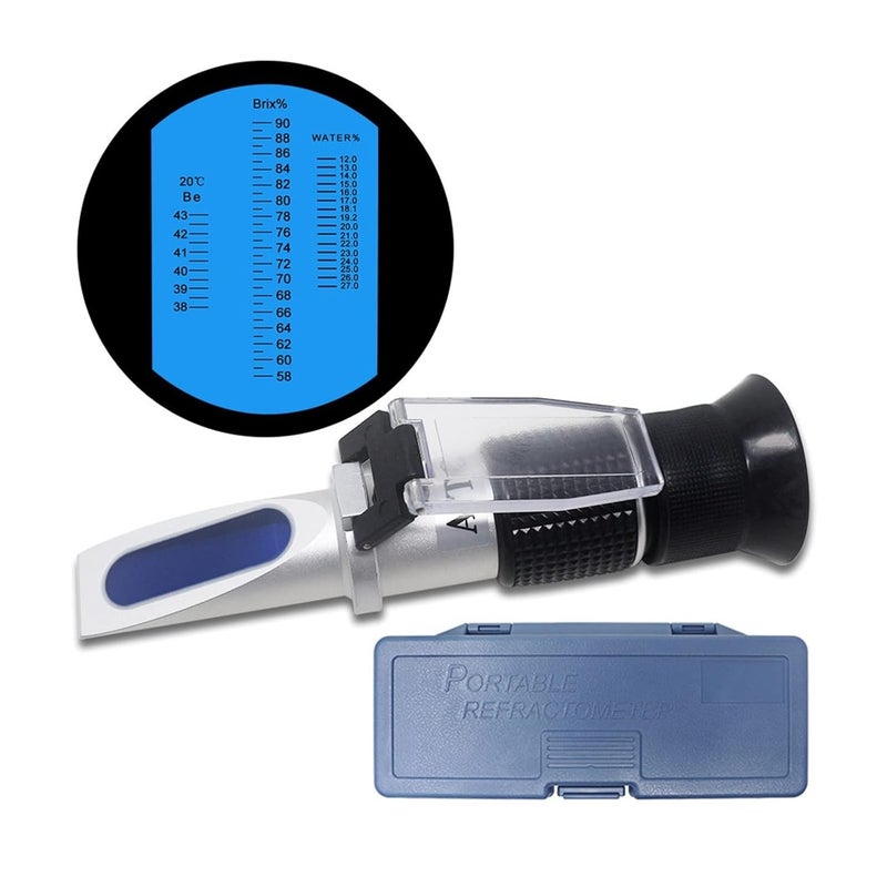 Refractometer, Hand Held Honey Refractometer 58-90% Brix Sugar Baume 38-43Be' Water 12-27% Content Beekeeping Meter(with Box) - Image 2