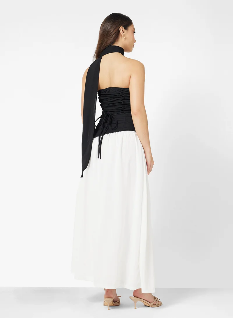جينجر Bandeau Scarf Detail Dropwaist Dress with Slit
