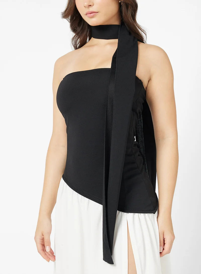 جينجر Bandeau Scarf Detail Dropwaist Dress with Slit