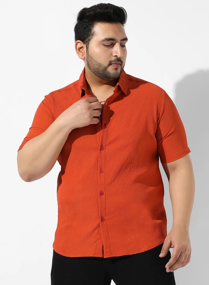 Instafab Plus Men's Burnt Orange Textured Regular Fit Casual Shirt
