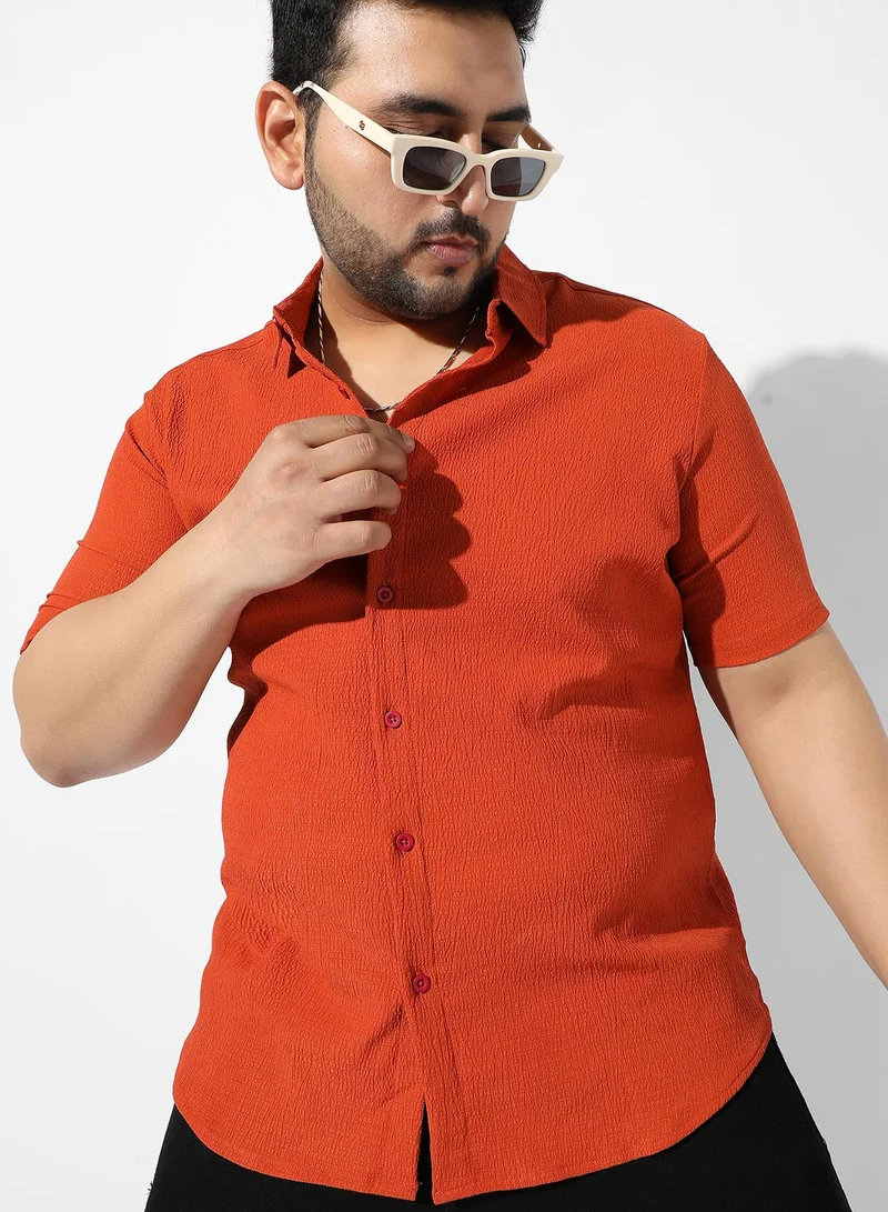 Instafab Plus Men's Burnt Orange Textured Regular Fit Casual Shirt