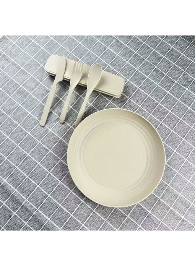 بيج 5 قطع مجموعة طعام خارجية محمولة مع سكين وشوكة وملعقة وصحن أدوات سفر قابلة لإعادة الاستخدام خفيفة الوزن من البولي بروبلين لأدوات المائدة للتخييم ونزهات وغداء المدرسة - Image 1