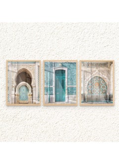 Art Decor Art Decor Framed Fine Art Set of 3 Islamic Moroccan Architecture Mosque Artwork Religious Spiritual Print Portrait Wall Décor for Home Bedroom Living Room Office Gifting  - Image 1