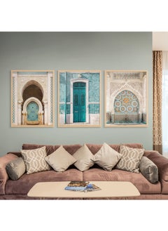 Art Decor Art Decor Framed Fine Art Set of 3 Islamic Moroccan Architecture Mosque Artwork Religious Spiritual Print Portrait Wall Décor for Home Bedroom Living Room Office Gifting  - Image 2
