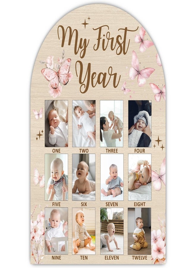 SIXEIGHT Butterfly My First Year Photo Board Frame, 12 Monthly Baby Milestone Wooden Sign, Gender Neutral Nursery Decor for Girl Boy, Baby Keepsake Gifts for 1st Butterfly Birthday Decorations-A14 - Image 1