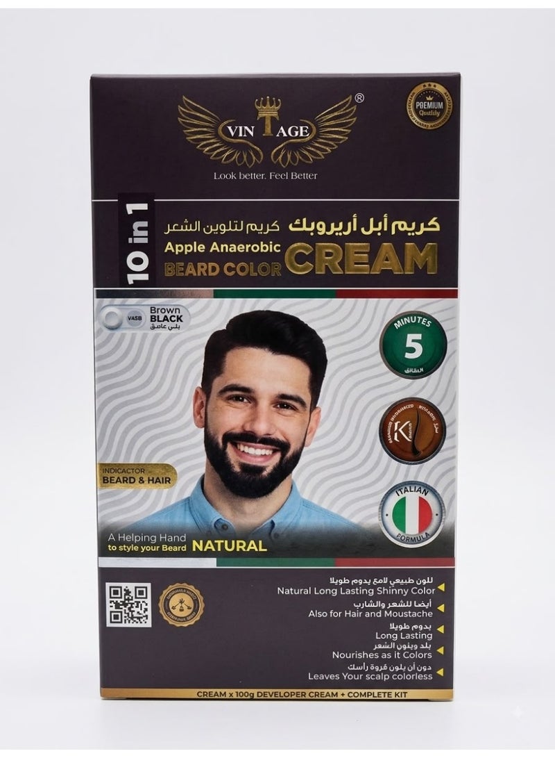 VINTAGE كريم أبل أريروبك لتلوين اللحية والشعر 10 في 1 - بني غامق (Brown Black V4SB) - تغطية سريعة خلال 5 دقائق