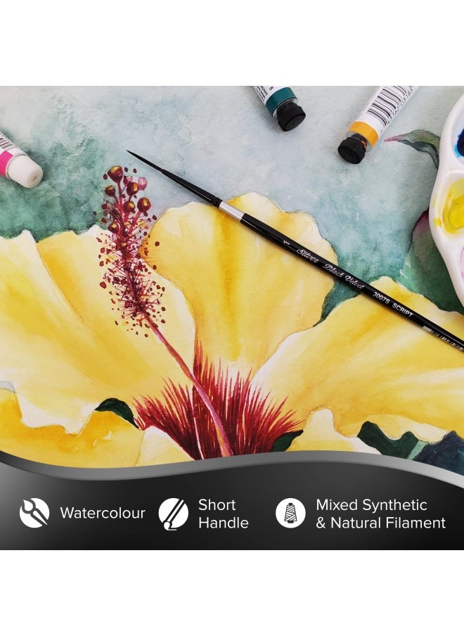 Silver Brush Limited 3007S1 Black Velvet Script Liner Watercolor Paint Brush Size 1 Short Handle  - Image 3