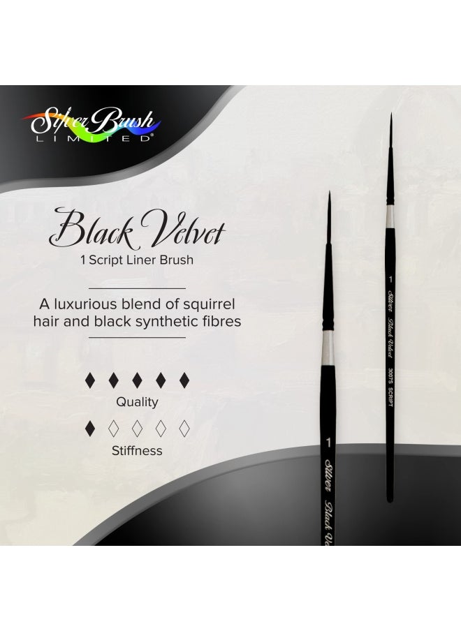 Silver Brush Limited 3007S1 Black Velvet Script Liner Watercolor Paint Brush Size 1 Short Handle  - Image 2