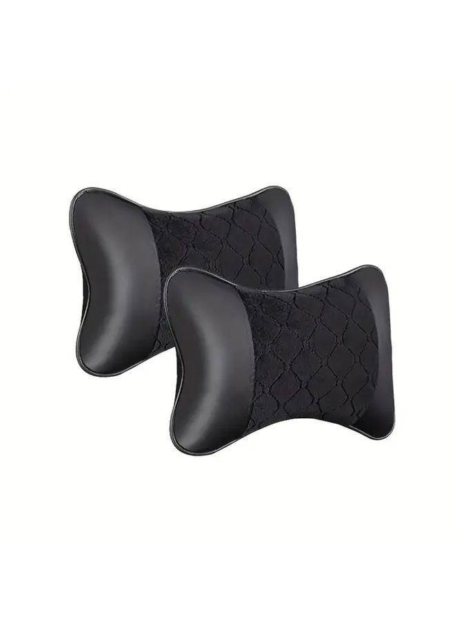 2pcs Black Universal Car Headrest Faux Leather Neck Pillow Soft Comfortable Seat Rest Cushion Auto Accessories Decorations - Image 5