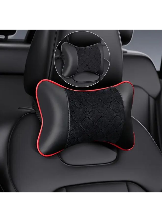2pcs Black Universal Car Headrest Faux Leather Neck Pillow Soft Comfortable Seat Rest Cushion Auto Accessories Decorations - Image 1