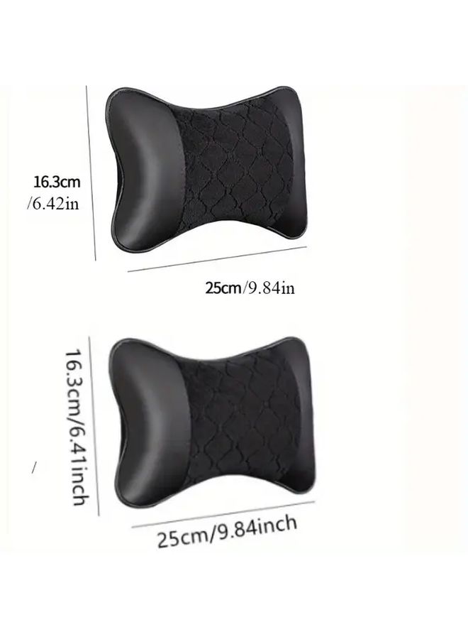 2pcs Black Universal Car Headrest Faux Leather Neck Pillow Soft Comfortable Seat Rest Cushion Auto Accessories Decorations - Image 2