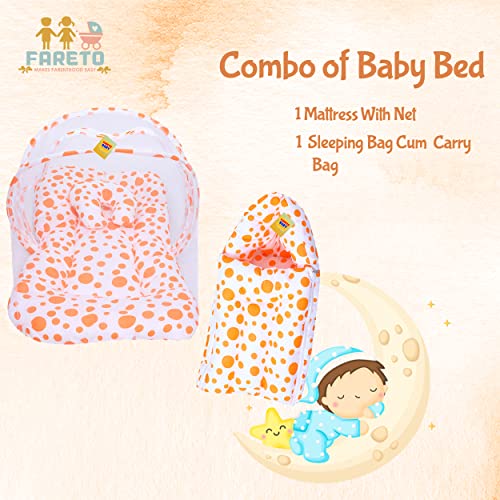 Fareto Baby Mattress with Mosquito Net & Sleeping Bag Combo 0-6 Months(PI: Circle) (0-6 Months) (Orange) - Image 2