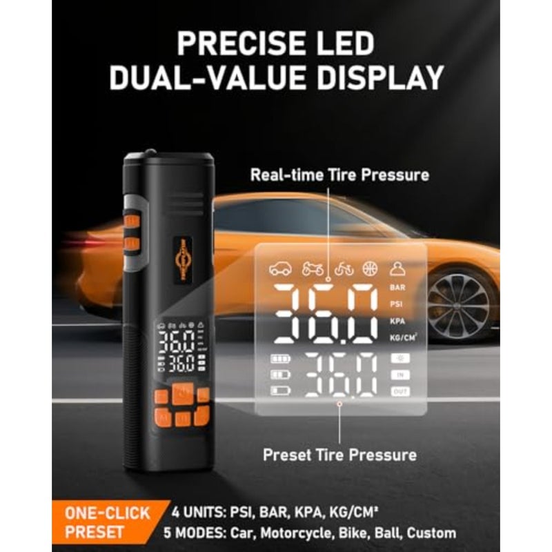 150PSI Tire Inflator Portable Air Compressor, Cordless Bike Pump Fast Inflation, Digital Pressure Gauge, LED Light, Auto Shutoff, One-Click Start, for Car, Motorcycle, Bicycle, Ball - Image 4