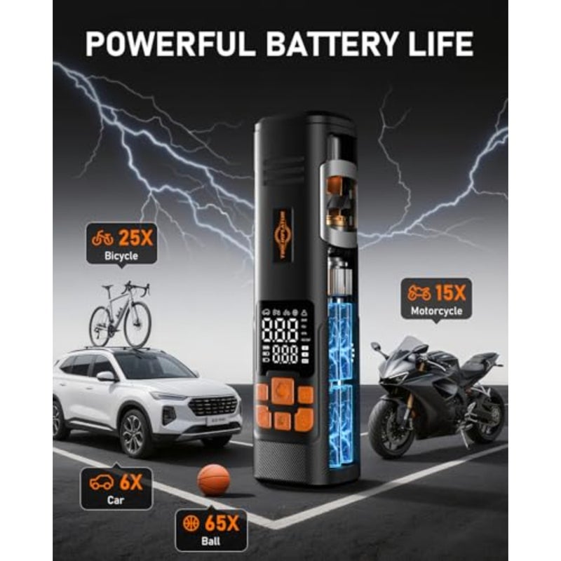 150PSI Tire Inflator Portable Air Compressor, Cordless Bike Pump Fast Inflation, Digital Pressure Gauge, LED Light, Auto Shutoff, One-Click Start, for Car, Motorcycle, Bicycle, Ball - Image 5