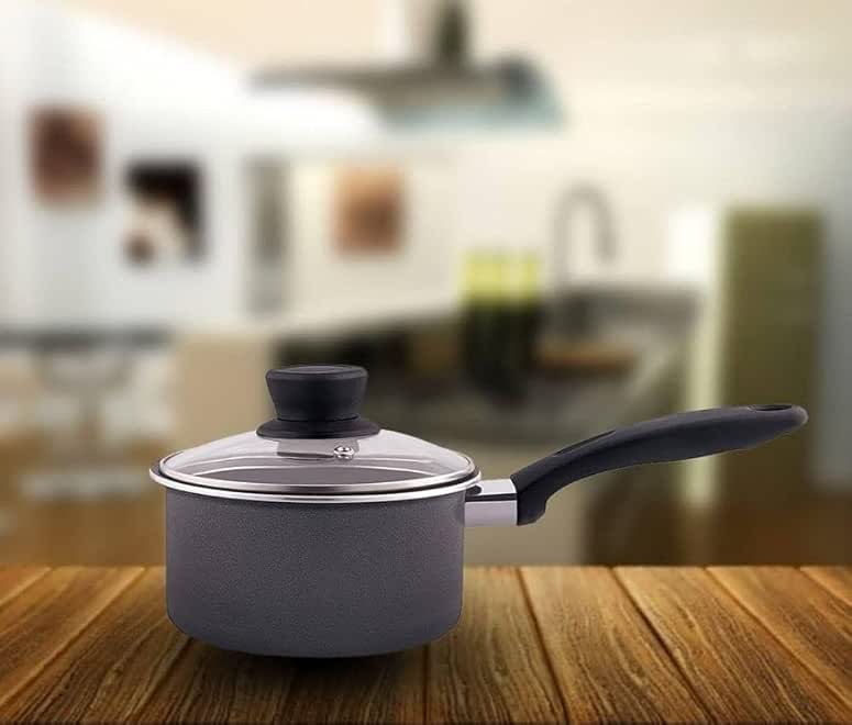 Generic Non-Stick Ceramic Saucepan with Glass Lid, 18cm, Grey .flo