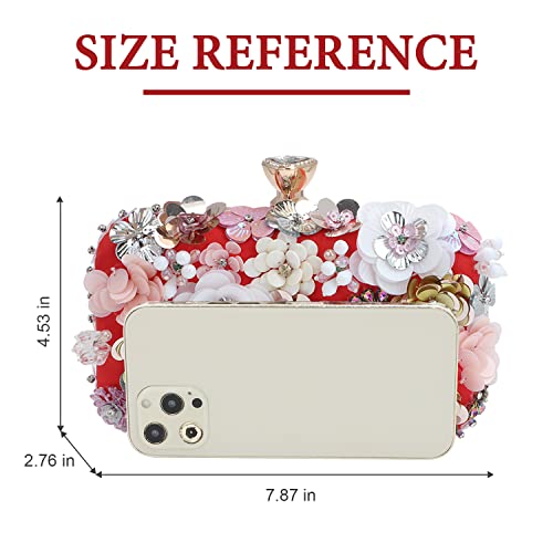 Lanpet Women Clutches Flower Evening Handbag Chain Strap Shoulder Bag Red - Image 2
