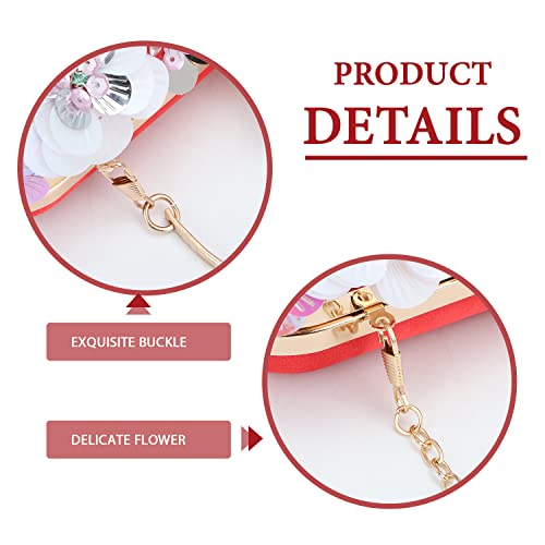 Lanpet Women Clutches Flower Evening Handbag Chain Strap Shoulder Bag Red - Image 5