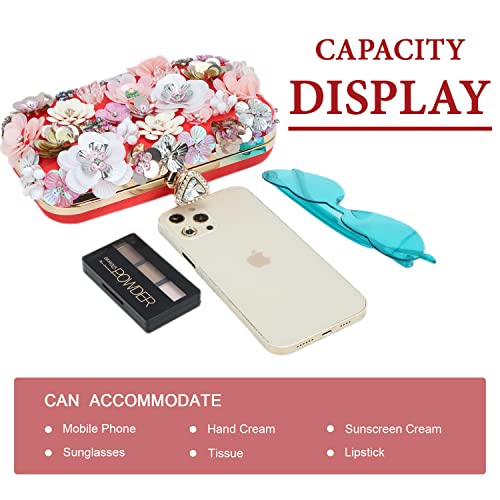 Lanpet Women Clutches Flower Evening Handbag Chain Strap Shoulder Bag Red - Image 3