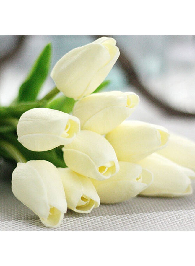 زهور زينة صناعية، أبيض/أخضر، 34 سم (10 قطع) - Image 3