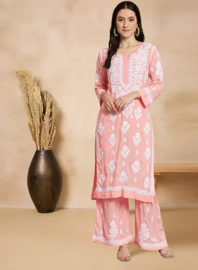 Alaya Hand embroidered chikan modal straight kurta palazzos AL3668