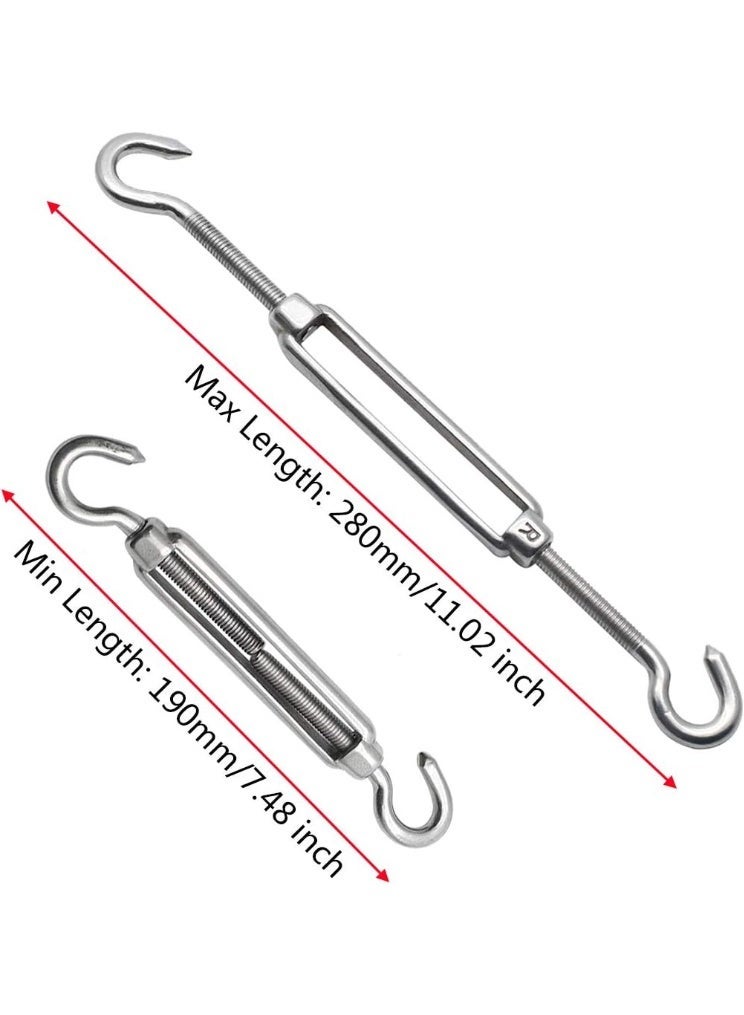 4PCS Hook & Hook Turnbuckle Wire Rope Tension M8 304 Stainless Steel Hook to Hook Turnbuckle Heavy Duty Wire Rope Tension - Image 3