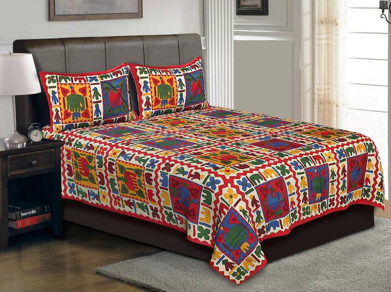 UNIBLISS Cotton 144 TC Comfort Rajasthani Jaipuri Traditional King Size 1 Double Bedsheet with 2 Pillow Covers - Red - Image 5