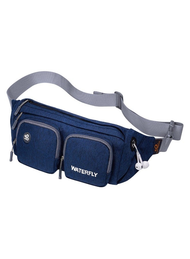 WATERFLY Fanny Pack Large Size Waist Bag Hip Pack for Men Women Travel or Running Walking (Dark Blue) - Image 1