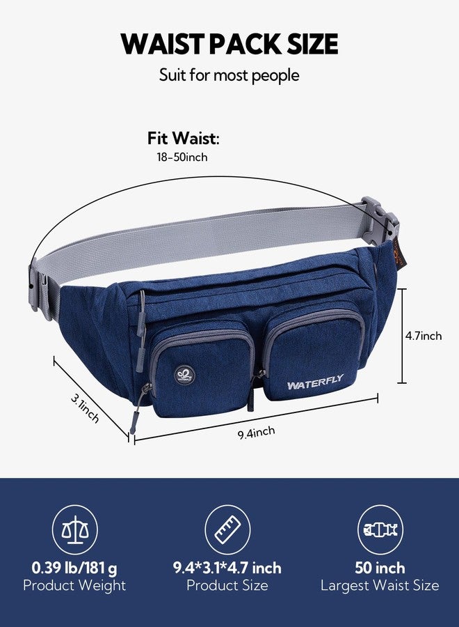 WATERFLY Fanny Pack Large Size Waist Bag Hip Pack for Men Women Travel or Running Walking (Dark Blue) - Image 3