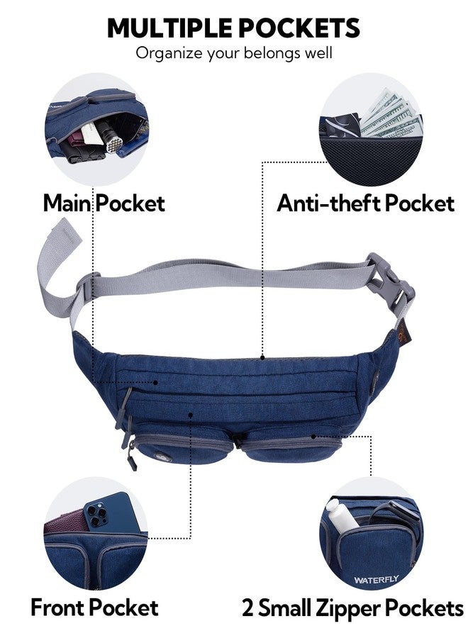 WATERFLY Fanny Pack Large Size Waist Bag Hip Pack for Men Women Travel or Running Walking (Dark Blue) - Image 4