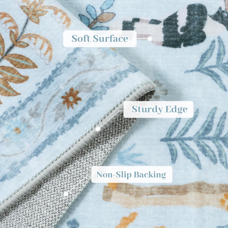 OJIA Animal Print Washable Area Rug 5x7, Soft Nursery Rugs for Living Room Ultra-Thin Non-Shedding Kids Bedroom Rug, Stain Resistant Throw Rug Large Carpet for Dining Room, Light Blue - Image 3