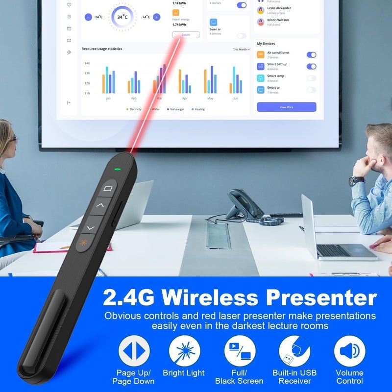 Presentation Clicker, Hyperlink Volume Control Wireless Presenter,PPT PowerPoint Clicker, RF 2.4GHz USB Presentation Remote Control PowerPoint Presentation Clicker for Keynote/PPT/Mac/PC - Image 3