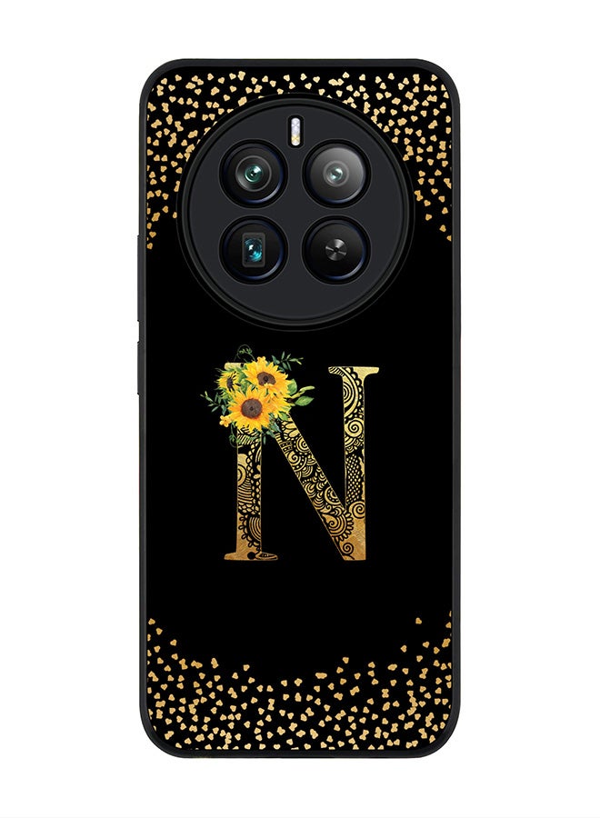 Stylizedd Rugged Black edge case for Realme 12 Pro / Realme 12 Pro Plus 5G, Custom Monogram Initial Letter Mandala Floral Pattern Alphabet-N (Black)  - Image 1