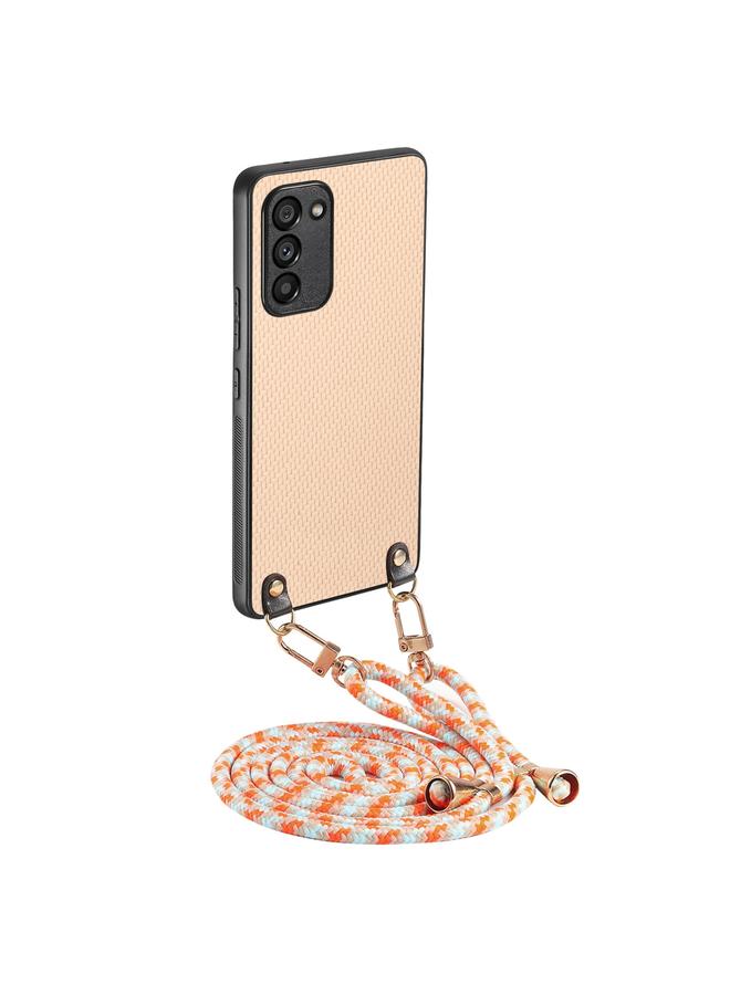 S-TOP Case For Samsung Galaxy S21 FE 5G Carbon Fiber Texture Leather Back Cover Phone Case with Crossbody Strap - Image 1
