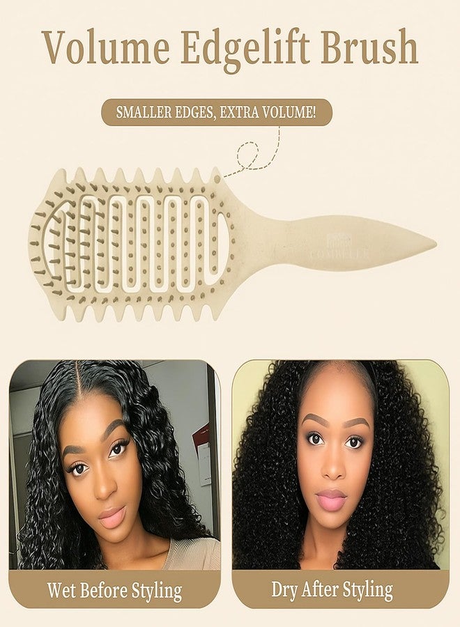Combelle Curl Defining Brush - 24 cm Vented Detangling & Volumizing Hair Brush for Curly Hair - Vegan Boar Bristles, Ergonomic Handle, Reduces Frizz & Defines Curls (Beige) - Image 5
